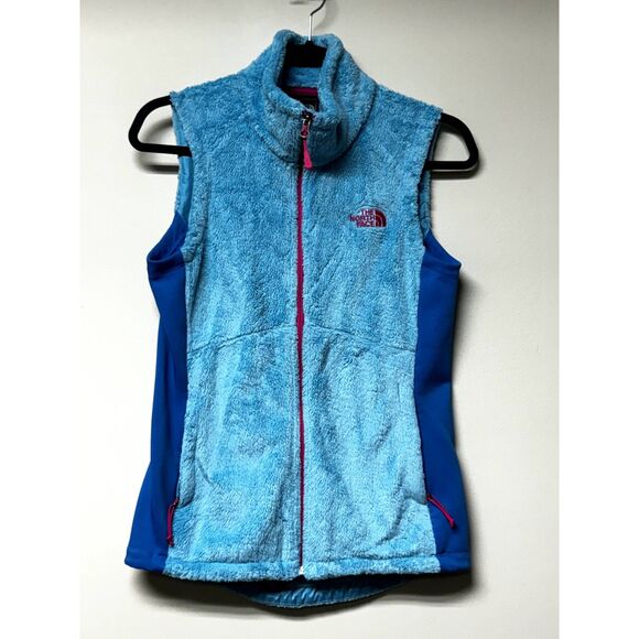 THE NORTH FACE Sherpa Fleece Zip Front Sleeveless Vest Turquoise/Blue/Pink, Sz S - Picture 1 of 9